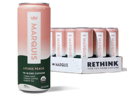 Marquis - Natural Energy Drink - Lychee Peach - Sugar Free - 0 Calories - 100mg of Organic Plant Based Caffeine - Yerba Mate - Green Tea - Vitamin C & B Vitamins - Vegan - 12 oz Cans - 12 Pack